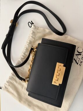 ZAC Zac Posen Black Leather Crossbody with Gold Hardware